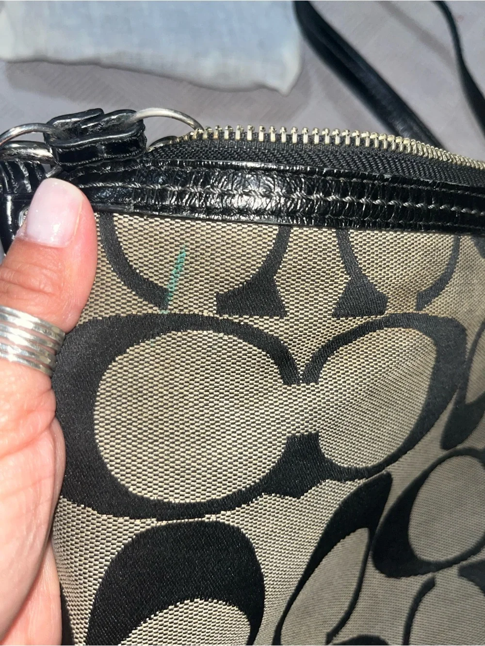 Coach Black & Beige Signature Canvas Shoulder Bag with Coin Pouch